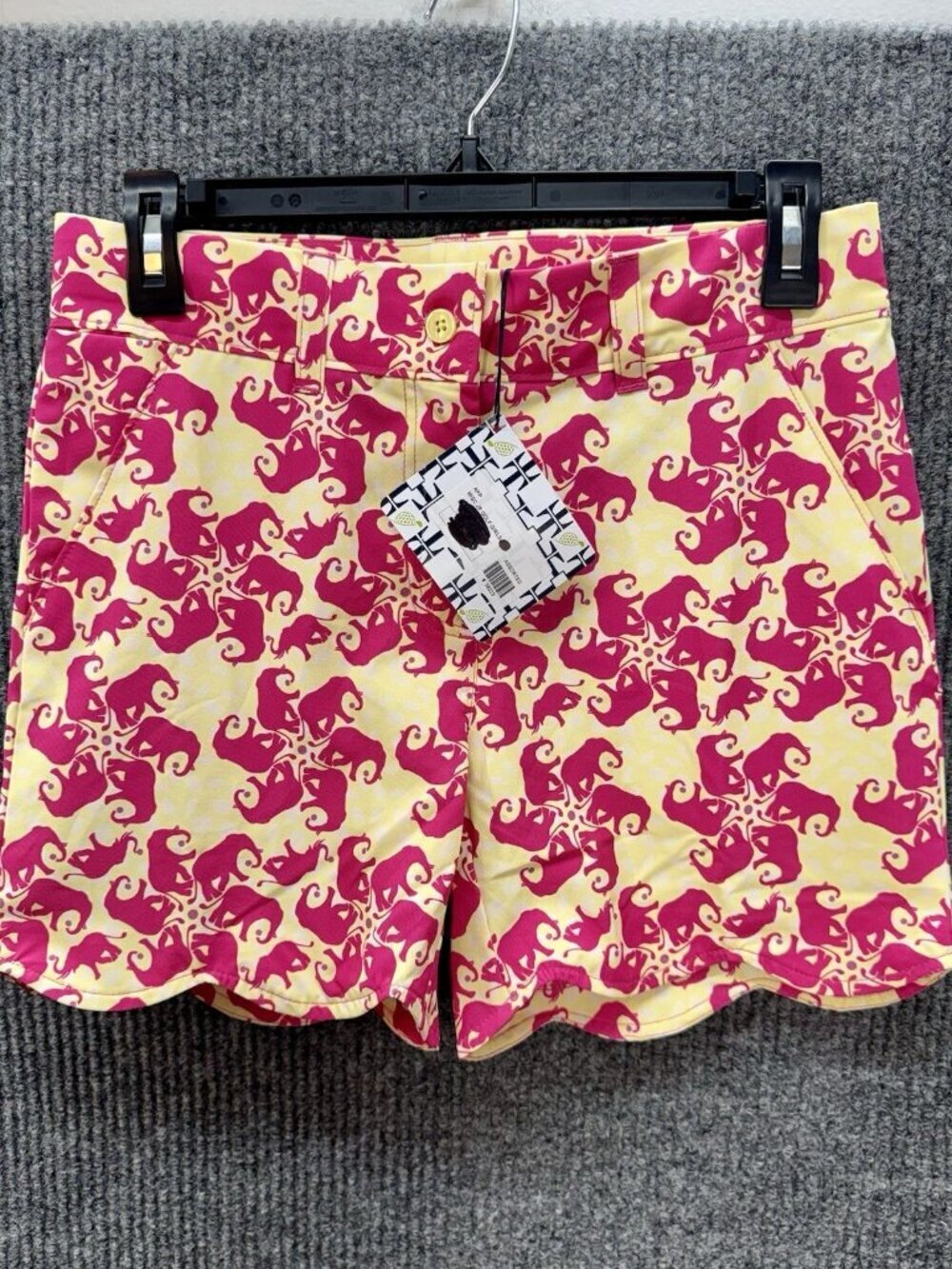 Turtles & Tees Lucy Golf Shorts Girls XL 14/16 Pink Yellow Elephant Scallop Hem